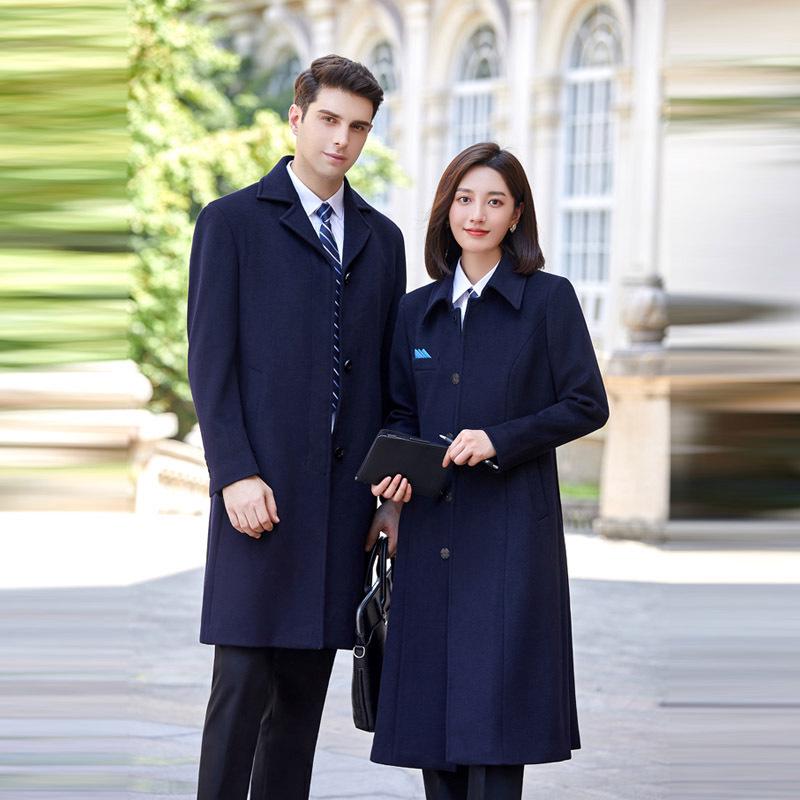 Women's Long Woolen Winter Coat - Unisex Hotel Business Workwear