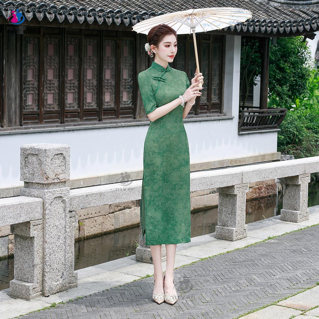 New Chinese style cheongsam skirt improved summer new mother dress retro thin performance dress