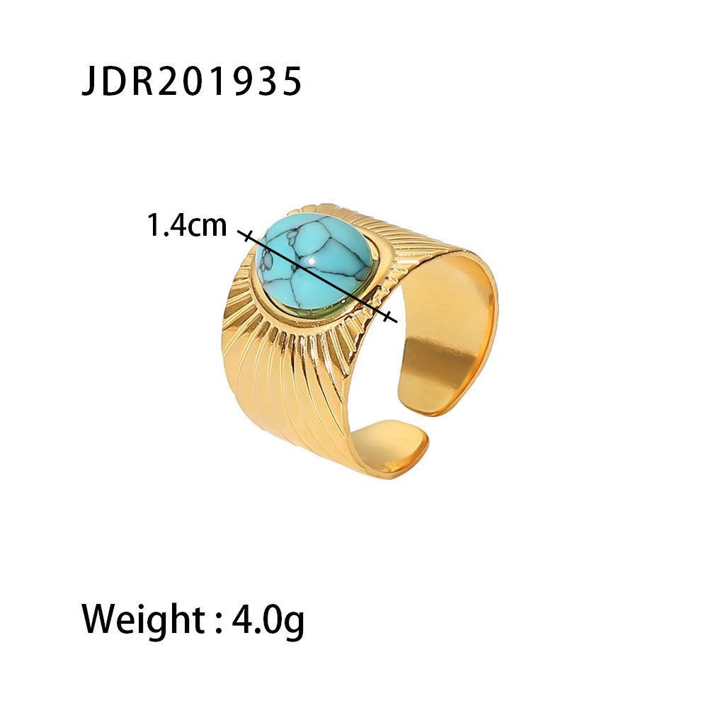 18k Gold Plated Retro Gemstone Ring - European & American Style Stainless Steel Jewelry for Women