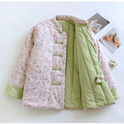 Satin Fluffy Cotton Jacket Winter Mandarin Collar Chinese Style Women's Cotton Coat Outerwear Thick Warm Coat