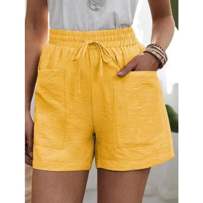 Pantaloni scurți casual, 5XL, de vară, lenj, de in, cu buzunar, uni, mari, talie înaltă, pantaloni largi