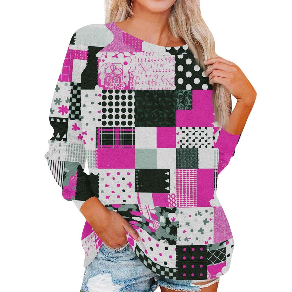 Damen Modisches Rundhals Schulter Langarm Bedrucktes Lässiges Pullover-Oberteil