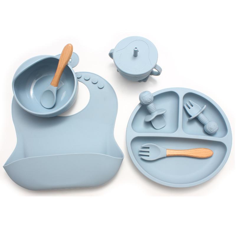 Children's Silicone Cutlery & Dinner Set: Bib, Spoon, Fork, Smiley Plate, and Bowl