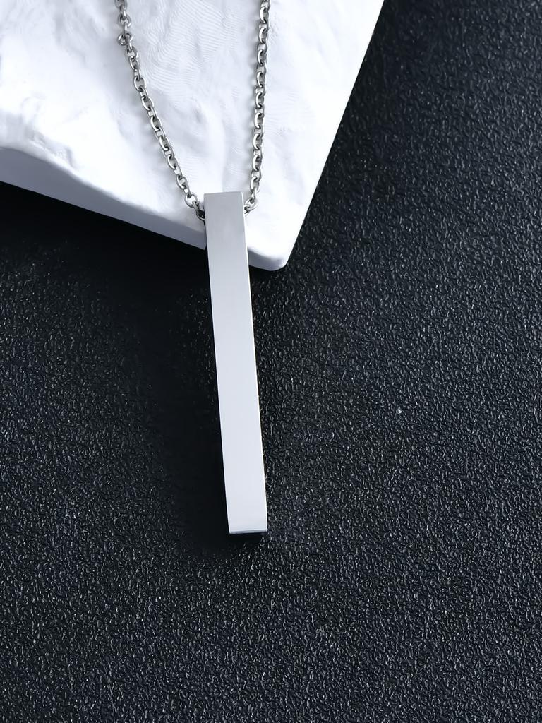 Europe and the United States supply lettering long titanium steel necklace trend rectangular geometric stainless steel pendant men