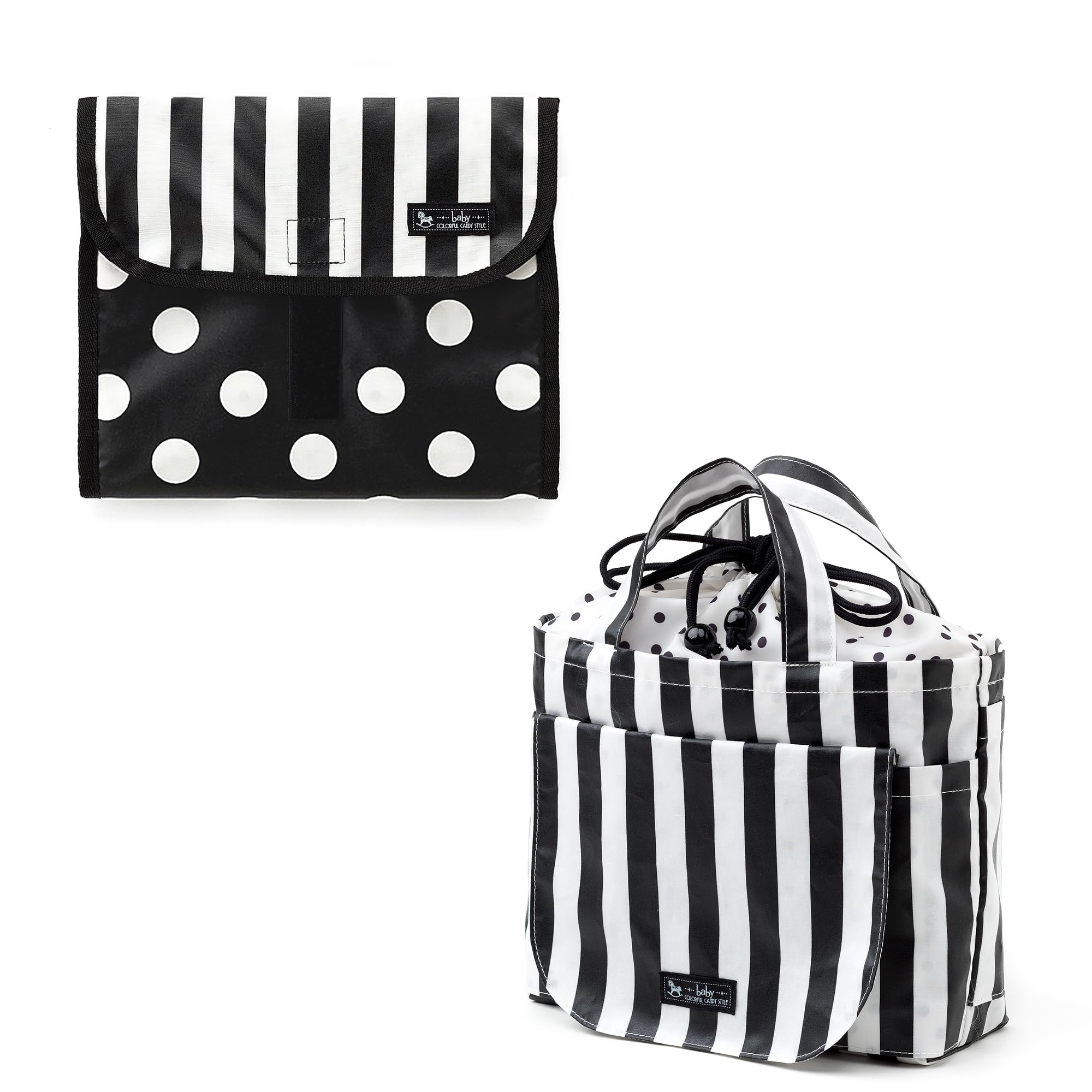 

ЦВЕТНОЙ КОНФЕТНЫЙ СТИЛЬ Сумочка для подгузников Сумочка для подгузников Тоут Набор Широкая полоска (Тип сцепления) & (Тип шнурка) 2, (черный) B8001900-BTR