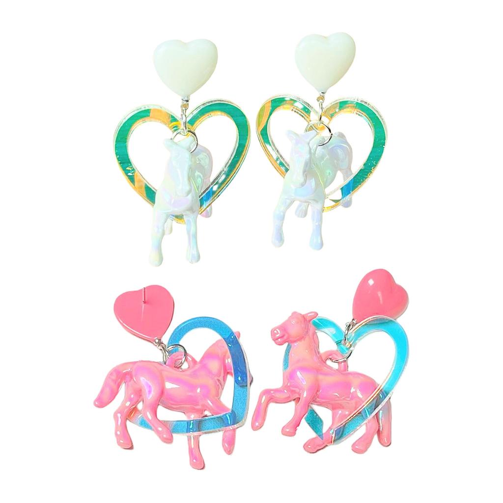Charmante Acryl Herz Pferd Hängeohrringe Moderne Herz Pferd Tropfenohrringe Schmuck Stilvoller Hängeohrring Anhänger