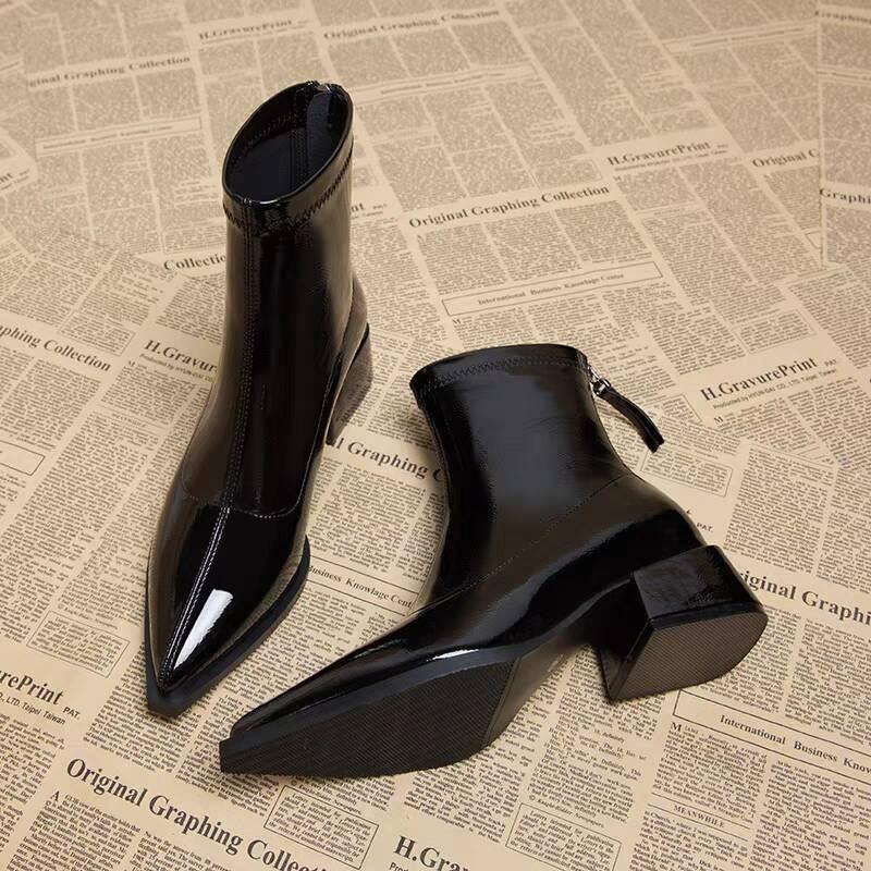 Fashion Women Ankle High Heels Chelsea Boots Pointed Toe Shoes  Designer Pumps Winter 2024 New Brand Shoes Women Motorcycle Boots
