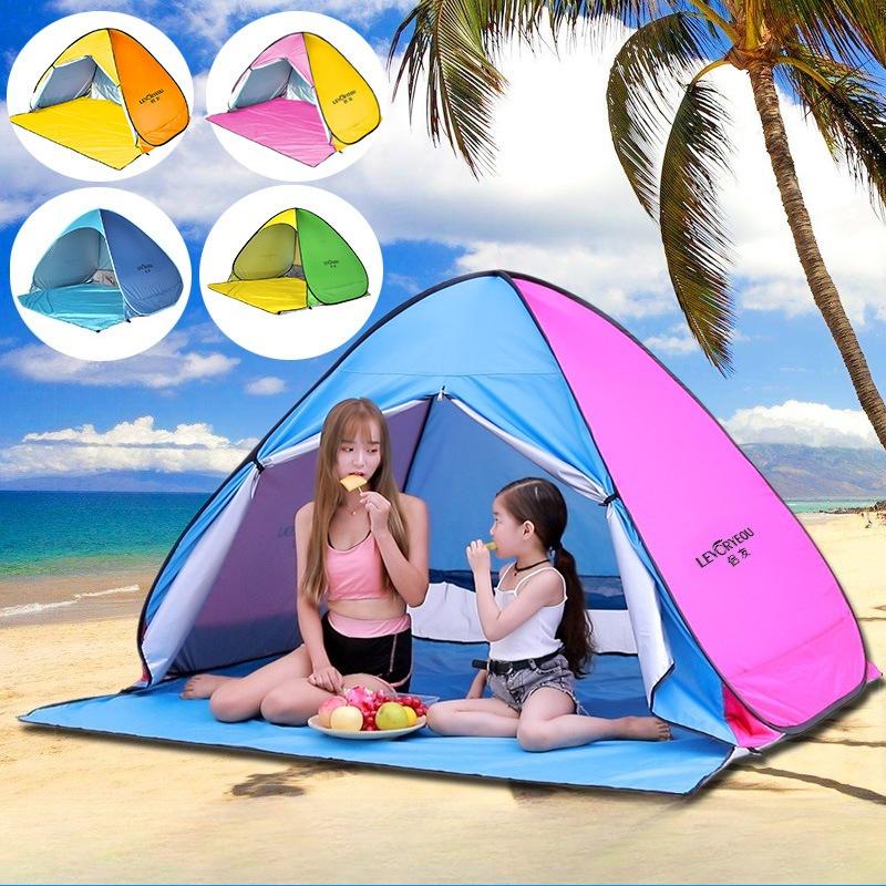 Silver-Coated Fabric 1-4 Person Tent Automatic Pop-Up Double Layer Foldable Tent for Outdoor Kids Beach Camping