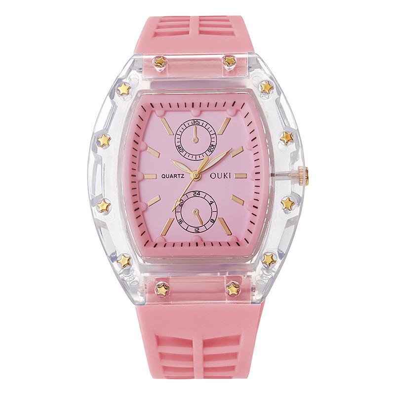Transparent Barrel Shape Watch With Quartz Movement Casual Mens Silicone Strap For Daily Wear