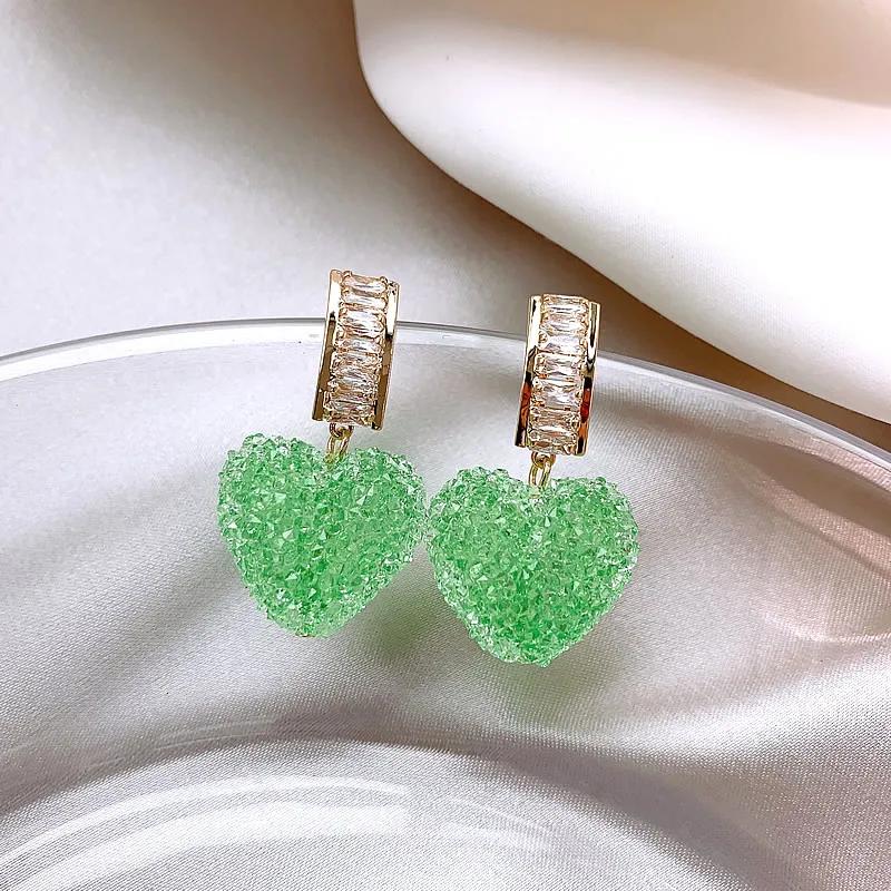 New Arrival Trendy Lovely Pink Heart Dangle Earrings For Women Fashion Cute Sweet Crystal Jewelry Girl Gifts