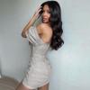 Women's Spring Fashion Sexy One-shoulder Dress Solid Color Slim-fit Package Hip Dress