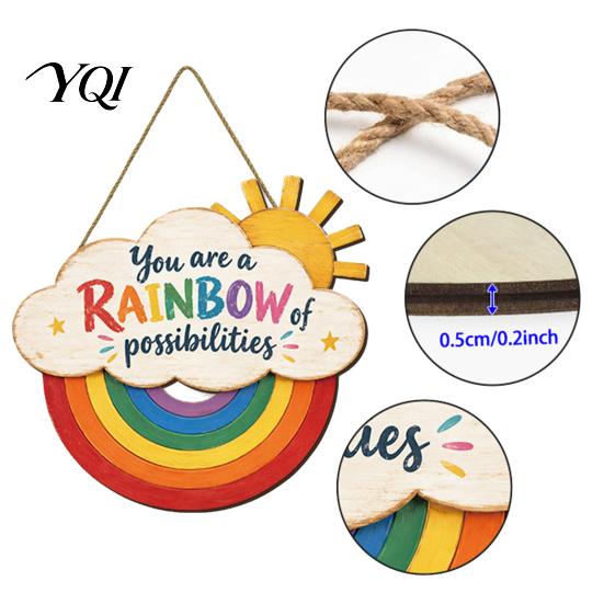 Kids Bedroom Decorations Boho Rainbow Sun Welcome Door Sign, Wall Hanging Plaque Sign Playroom Art with Inspirational Quote, Colorful Hanger