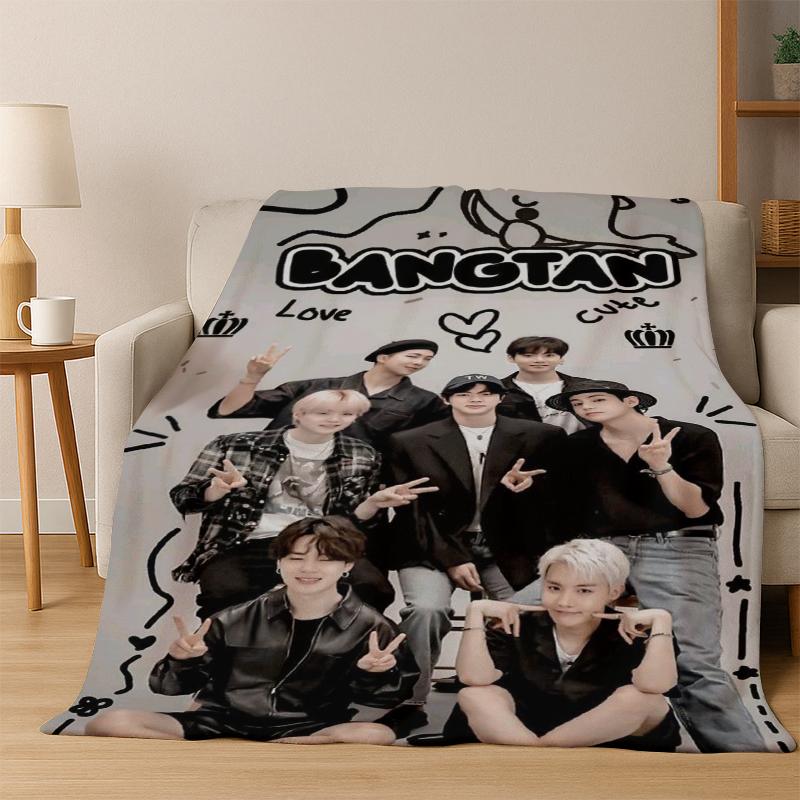 Fashion B-BTS Kpop Ultra Soft Flannel Throw Blanket, Warm Cozy Blanket for Couch Sofa Bed Bedroom Living Room Travel Gift