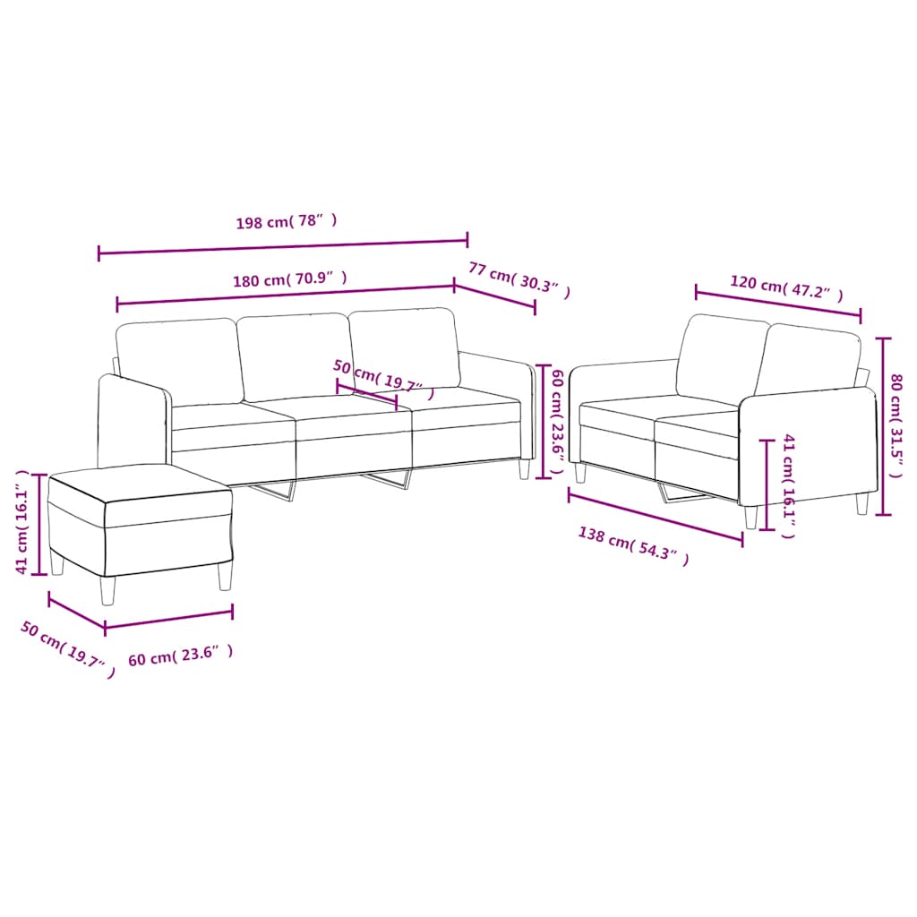 3 Piece Sofa Set Brown Velvet