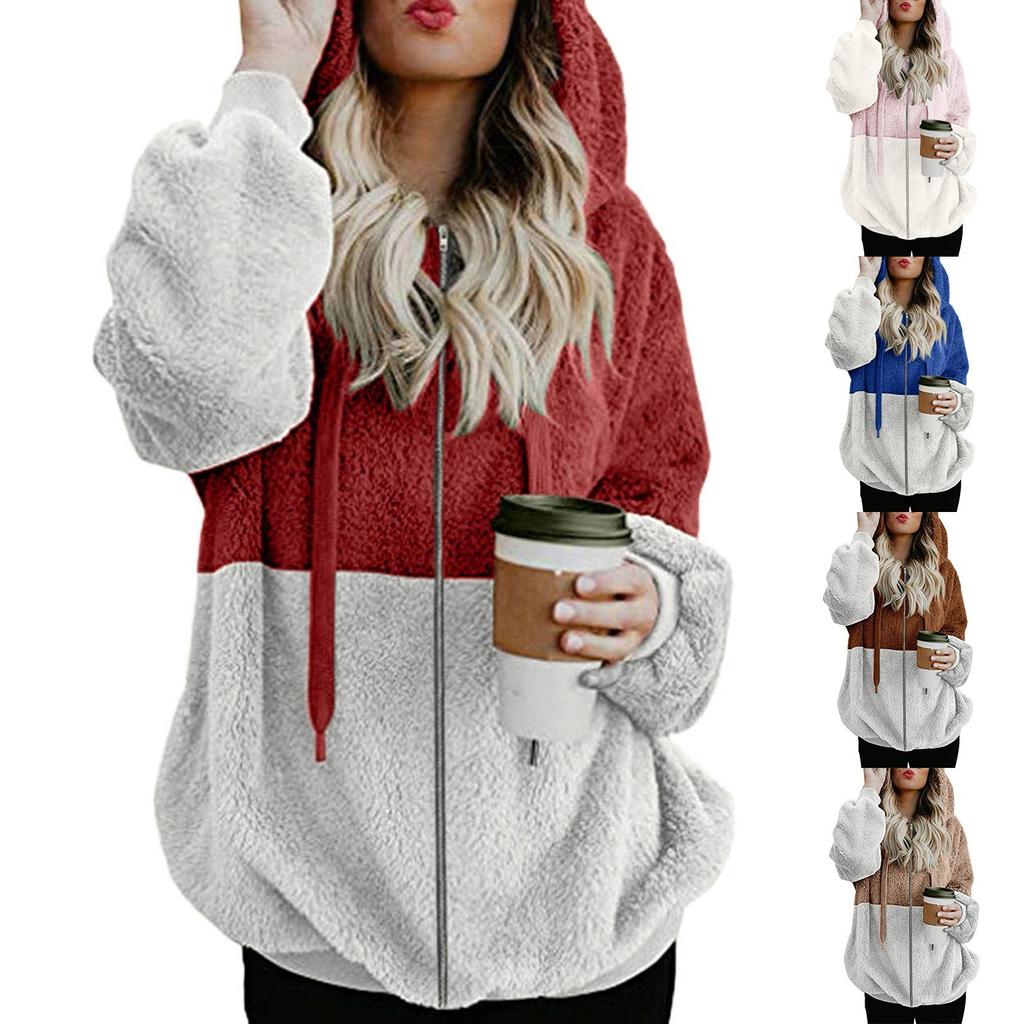 Damen Kapuzen-Sweatshirt-Mantel, Winter, warm, Reißverschlusstaschen, Baumwollmantel, Oberbekleidung