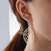 Noble Vintage Minimalist Leaf Design Bohemian Dangle Drop Charm Hollow- Out Earring Jewelry for Woman