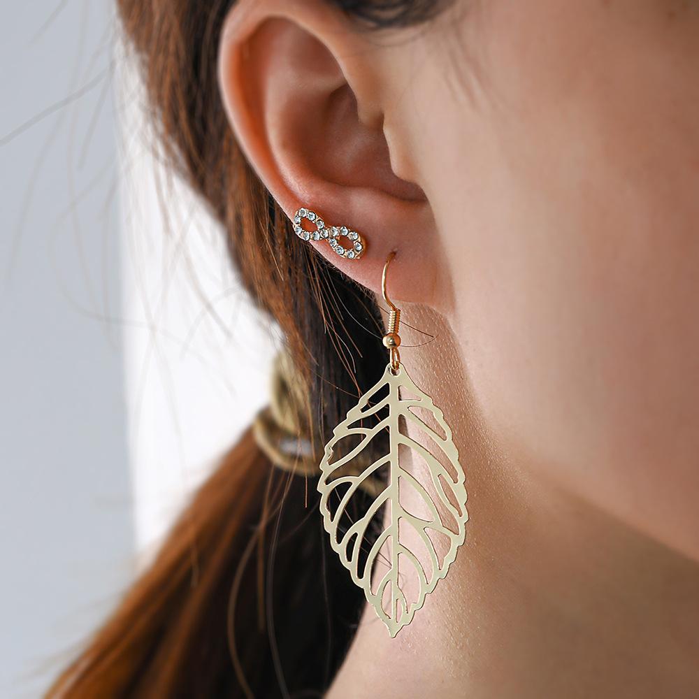 Noble Vintage Minimalist Leaf Design Bohemian Dangle Drop Charm Hollow- Out Earring Jewelry for Woman