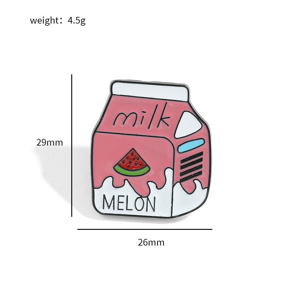 Creative milk box brooch fruit milk cute metal badge alloy dripping oil clothes bag