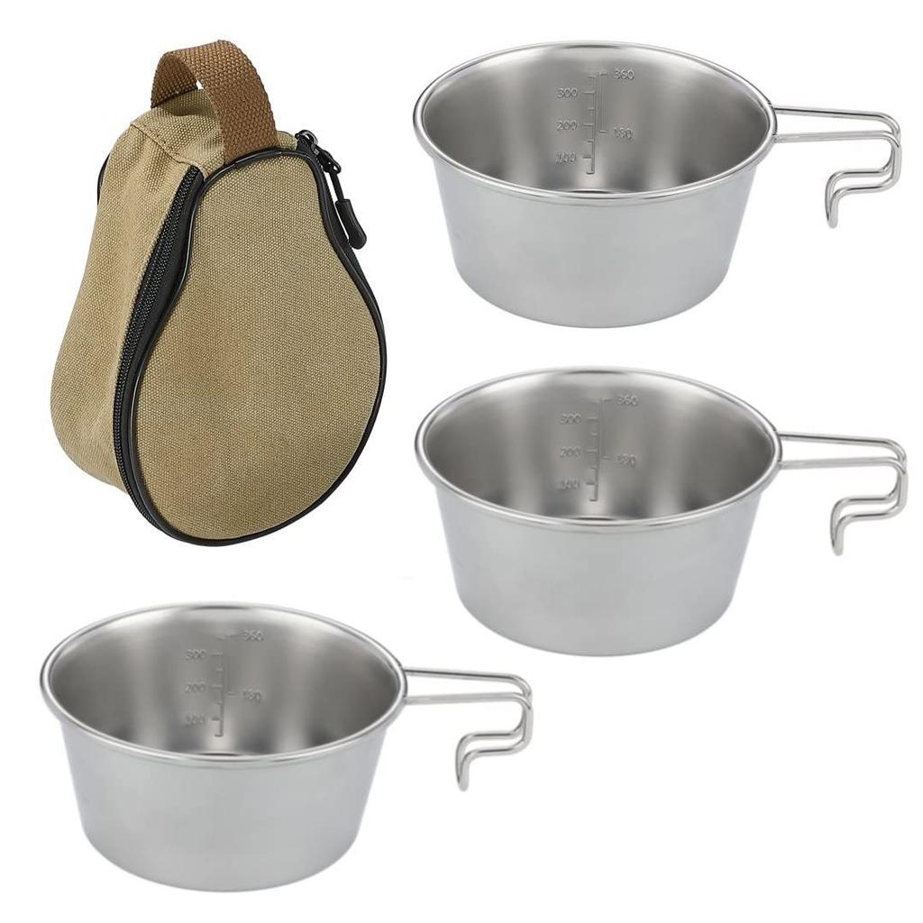 NANGOGEAR (Nanko Camping Gear) Deep Sierra Cup, Stainless Steel #450, 3-Piece Set, with Storage Case, 18-8 Stainless Steel, 21120 (S-360-3P+B)