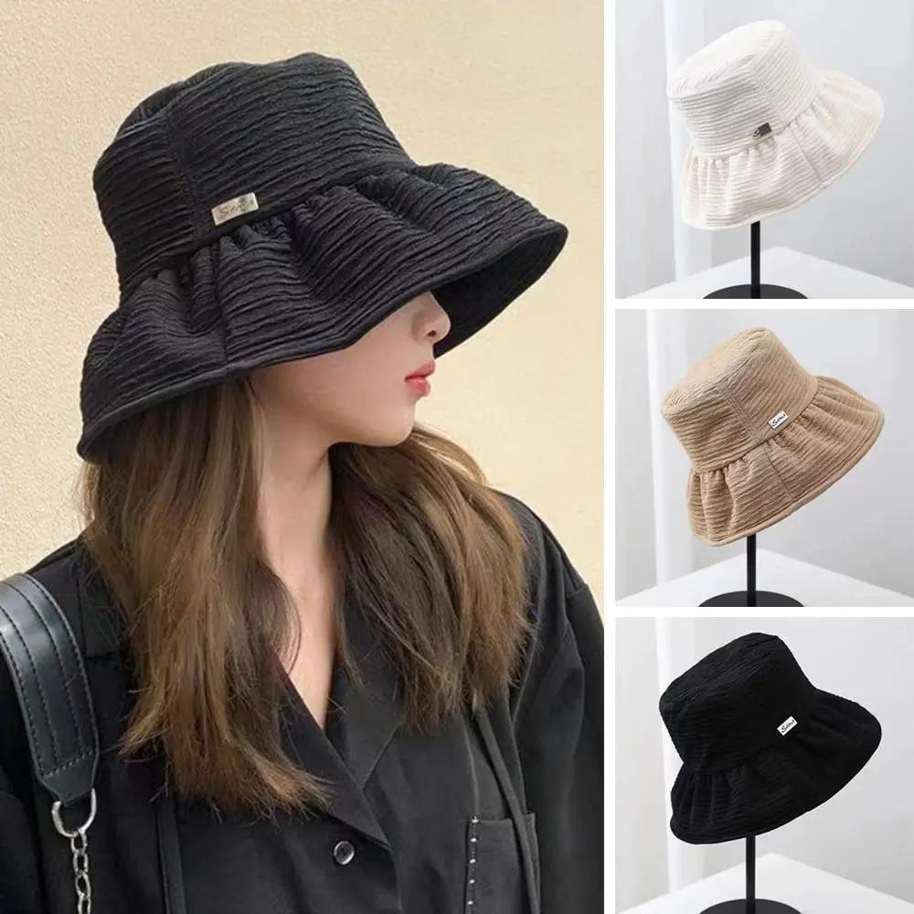 Breathable Wide Brim Sun Hat Cotton Beach Cap Lightweight Solid Color Bucket Hat  Travel