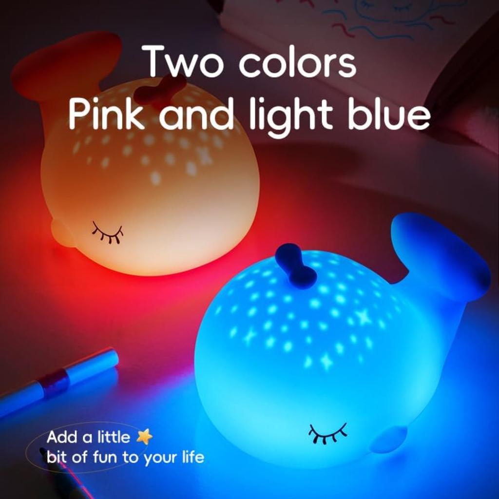 Silicone Whale Night Light for Kids - USB Rechargeable, 7 Color Changing Dimmable Bedside Lamp, Touch Control Squishy Animal Lamp for Nursery