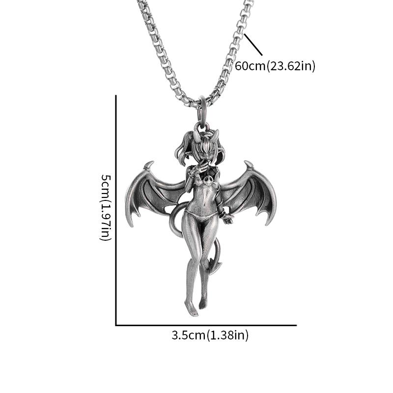 Gothic Punk Sexy Devil Bat Girl Goddess Pendant Necklace for Men and Women Hip Hop Trendy Halloween Cosplay Party Jewelry