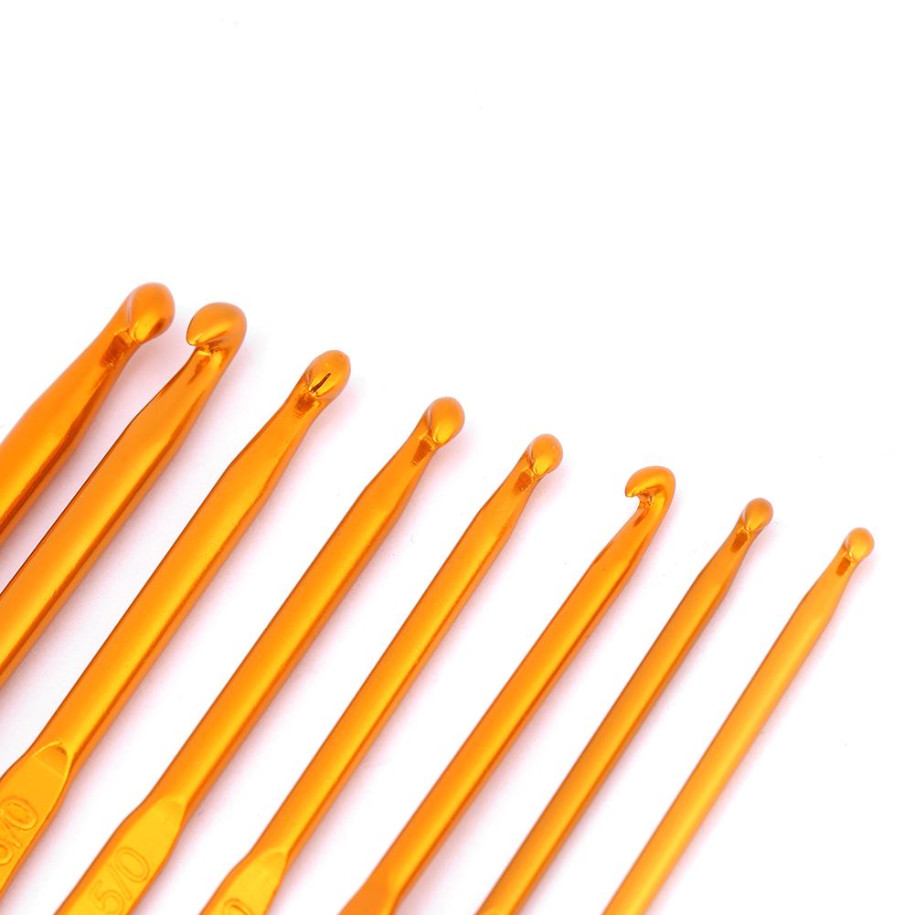 8Pcs Golden Alumina Double End Crochet Hook Knitting Needle Set Weave Craft
