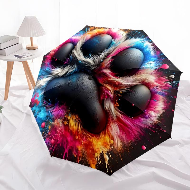 

Colorful Paw Print Automatic Opening/Closing Umbrella Portable 3 Fold Design with 8 Bone Iron Frame, Outdoor Rain Protection Gift for Fans a