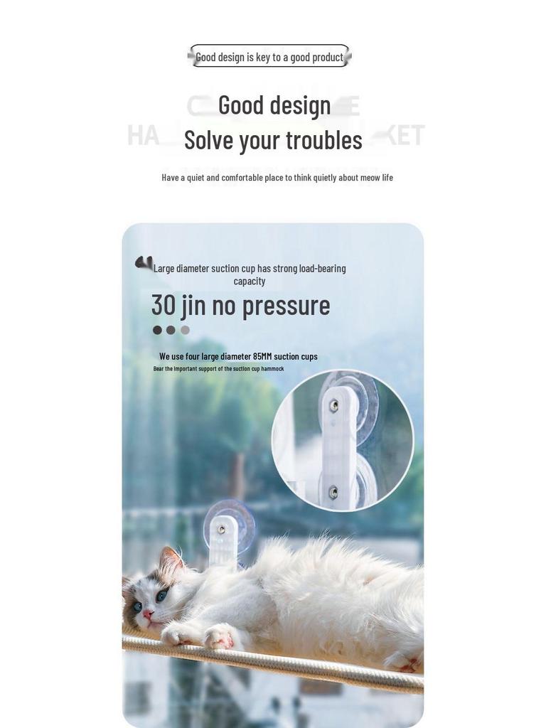 Window Cat Hammock Suction Cup Bed for Sunbathing - Kitten Hanging Nest for Glass Balcony