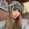 Casual Stacking Knitted Bonnet Cap Solid Color Korean Wool Hat Pearl Bow Beanies Cap Women