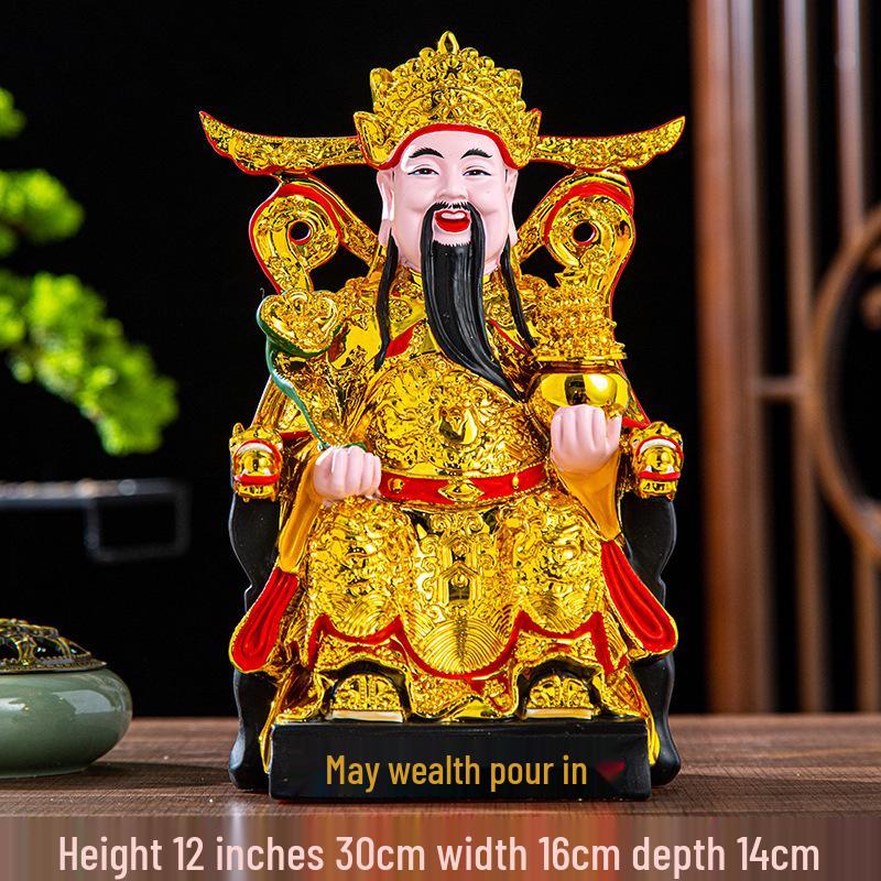 Statua Buddha in Resina Ruyi Dio della Ricchezza con Nove Draghi, 30 cm o 40 cm - Ornamenti per la Prosperità