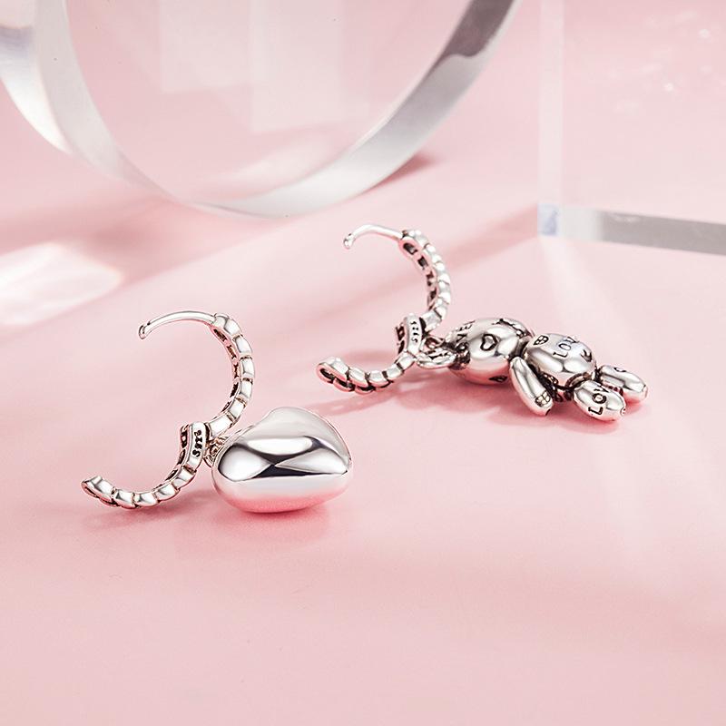 Retro Korean Asymmetrical Bear & Heart Letter Earrings - Women's Unique Creative Ear Hoops & Cuffs