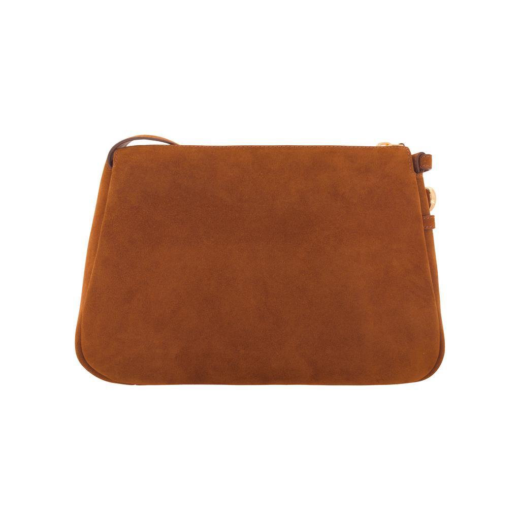 Tory Burch Romy Classic Logo Suede Shoulder Bag Medium Women shoulder bag Camel 177365-200