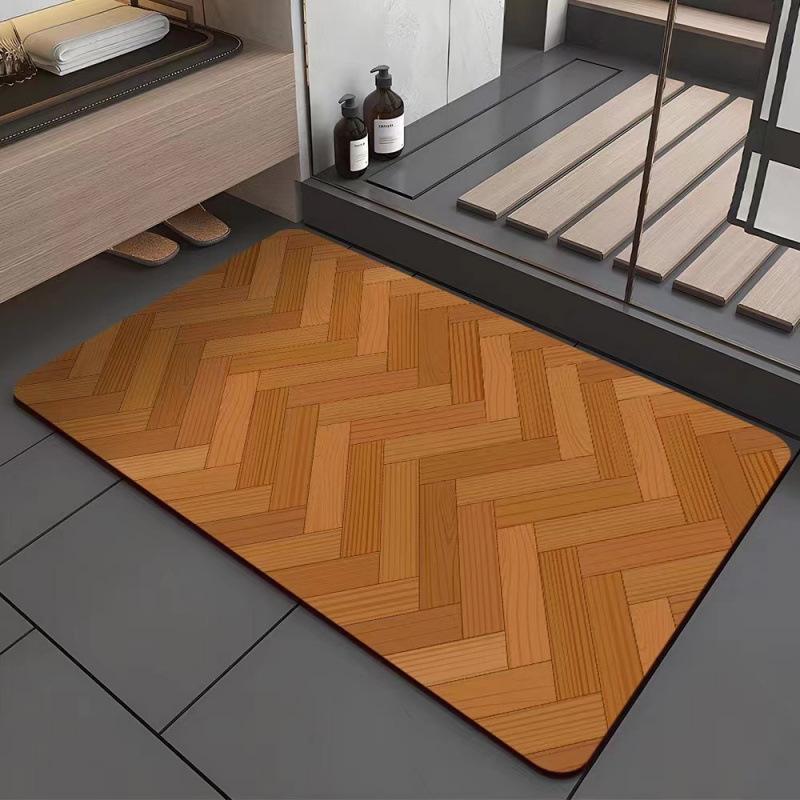 Imitation Wood Grain Minimalist Bathroom Floor Mat Anti Slip And Absorbent Quick Drying Shower Room Bathroom Home Decor