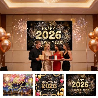 New Year Banner 82x59 Inch Backdrop Party Supplies New Year Decorations Happy Holidays Banner For Indoor Outdoor Living Room
