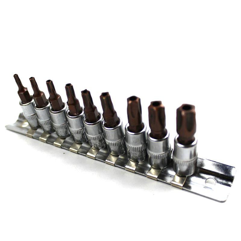 

AEE4-9Pcs 5 Point Star Torx Screwdriver Bit 1/4 Inch Drive Socket TS10-TS50 Hand Tools Parts Accessories