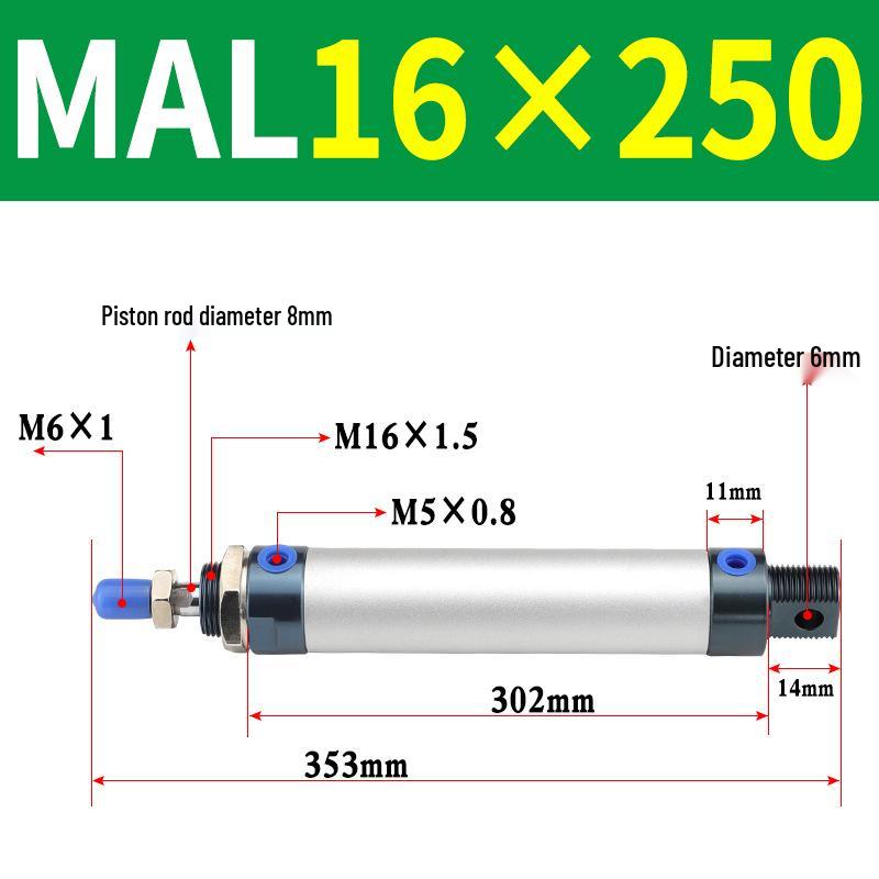 Mini Aluminum Alloy Pneumatic Cylinder - Round, Sizes 16/20/25/32/40 x 25/50/75/100/200