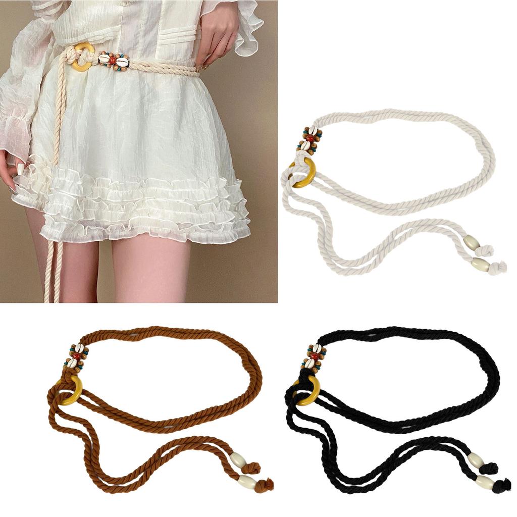 Natural Cord Belt Bohemian Round Clasp Waist Sash Handmade Braided Waist Strap for Women Casual Outfits
