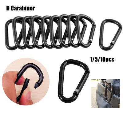 Mosquetón de aleación con gancho para senderismo y acampada de aluminio de color negro, llavero con hebilla de botón de escalada negro