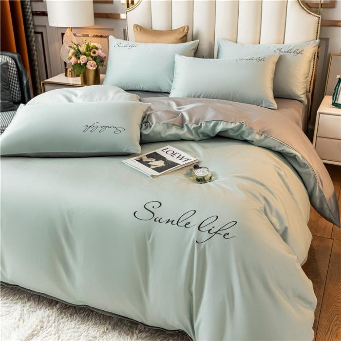 High End Skin Friendly Bedding Set Queen Luxury Embroidery Duvet Cover Set with Flat Sheet Simple Durable King Size Bedding Sets