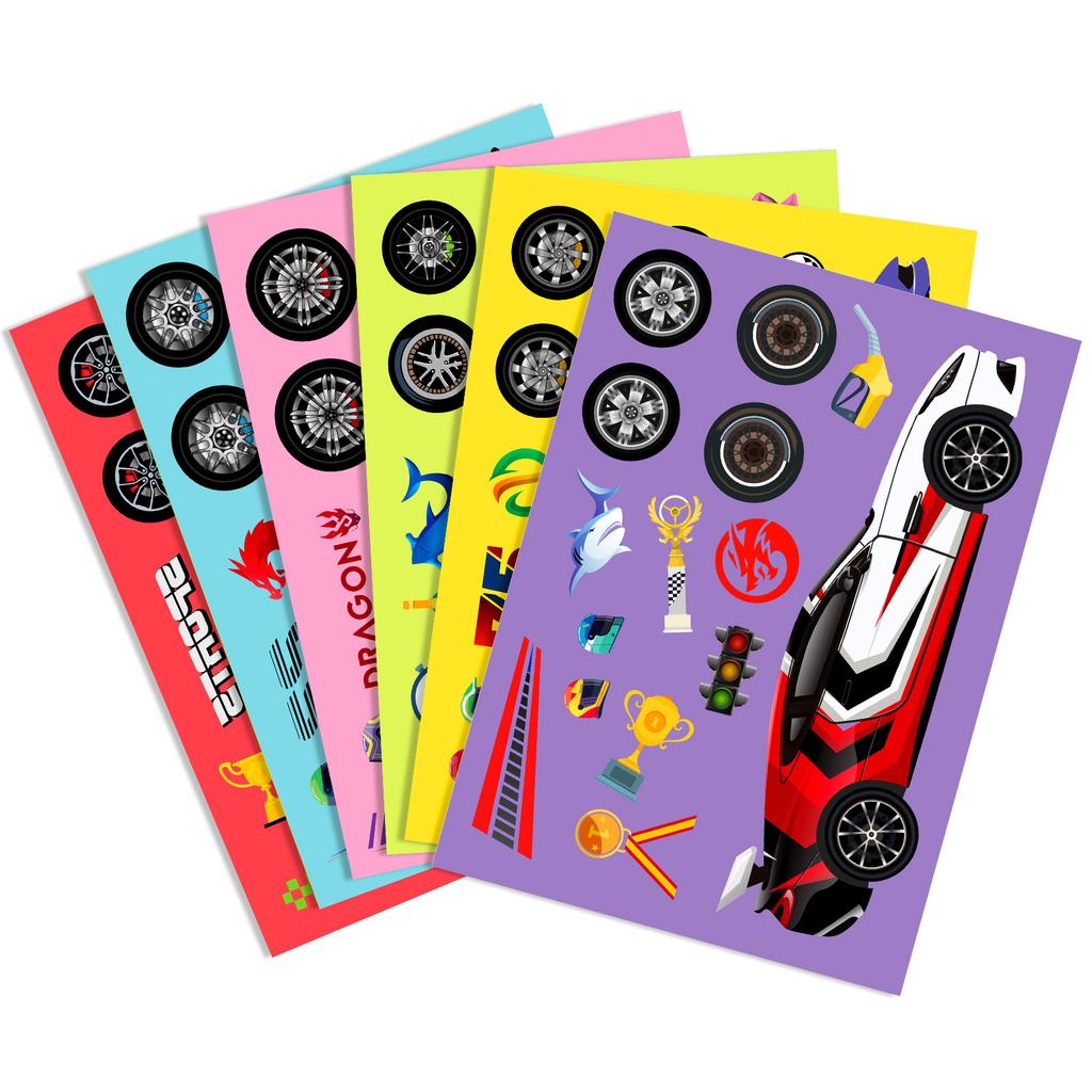 6 Pieces/pack Racing Decorative Puzzle Stickers for Children's Hands-on DIY Toys Face-changing Stickers