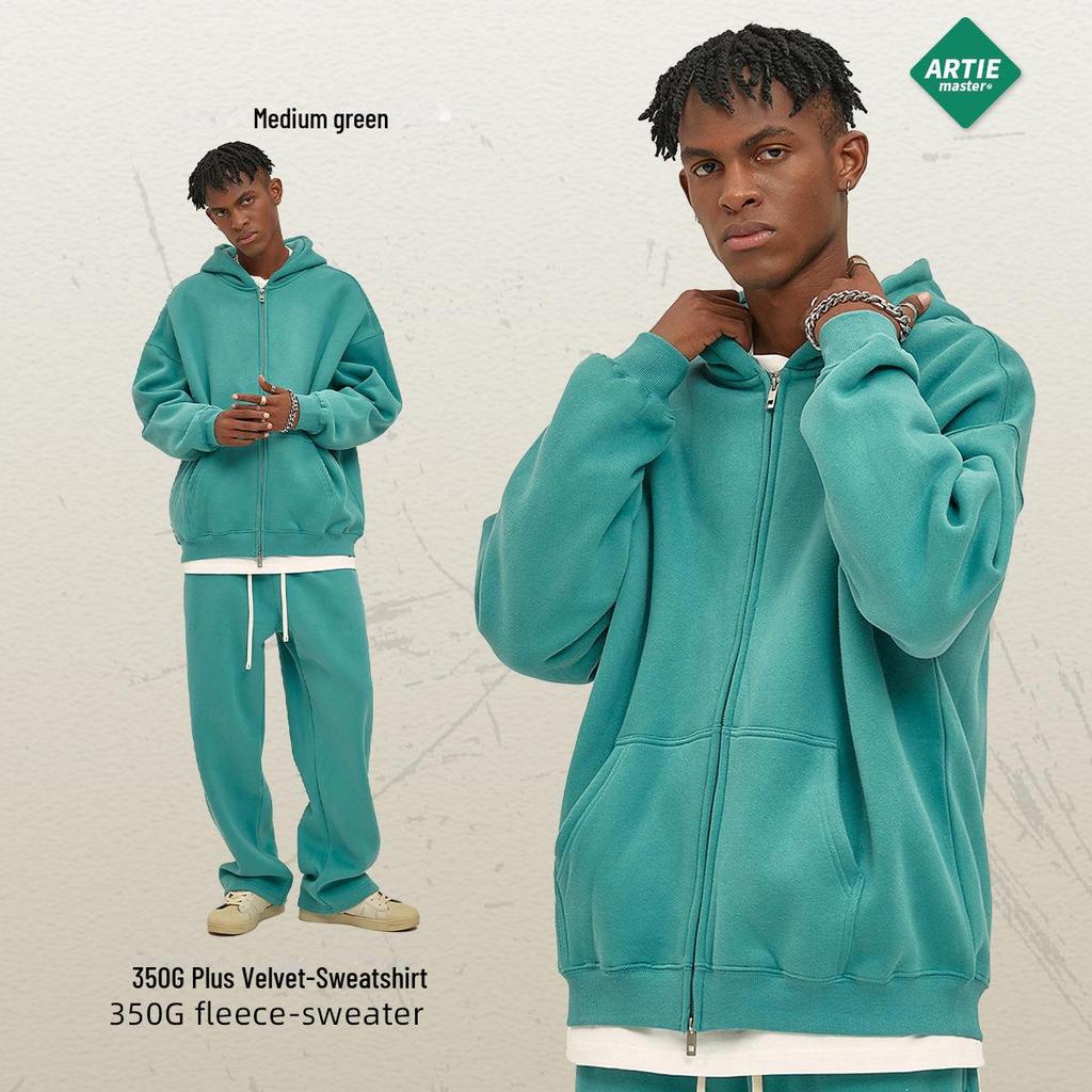 ARTIE Men's 2024 Velvet-Lined Double-Zip Hooded Sweatshirt: Autumn/Winter Loose Fit