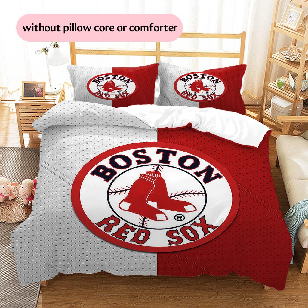 Boston Red Sox Pattern Bedding Quilt Set  Home Decoration  Gift (1 * Duvet Cover + 2 * Pillowcase  Without Core)