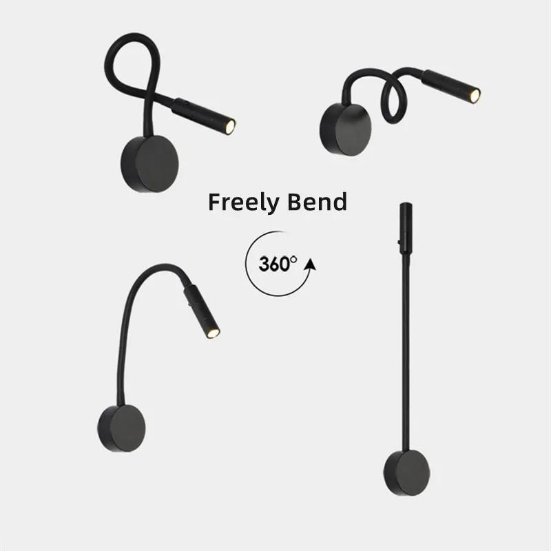 Lampă de perete cu LED-uri reglabilă pentru citire, 3W, furtun flexibil, aplice montată pe perete, pentru dormitor, pentru studiu, cu lampă de masă întrerupător