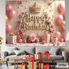 2D Girls Happy Birthday Photo Backdrop Banner Pink Gold Crown Rose Balloon Gift Party Background Cloth