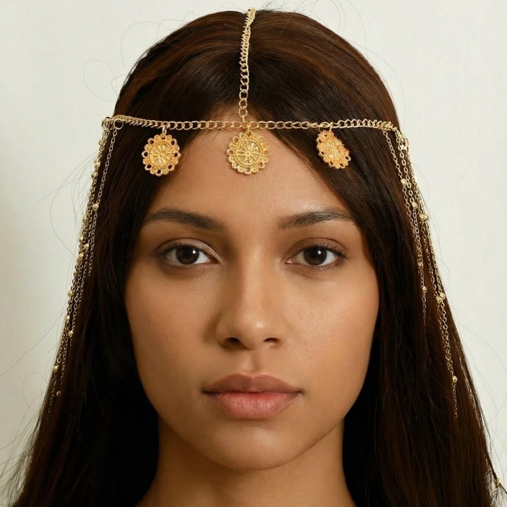 Geometric Gold Head Chain With Alloy And Dangle Tassels For Women Daily Accessories