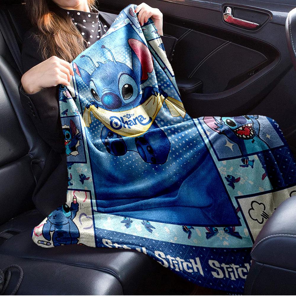 1pc Velvet Stitch Ohana Blanket - Cute Cartoon Bedding Throw