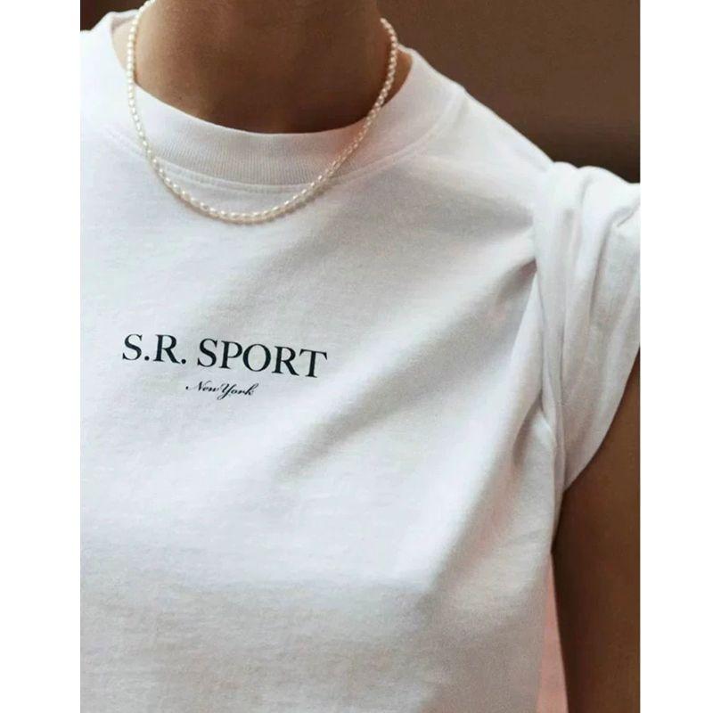 SR Sport American Vintage Sports Style Letter Front and Back Print Casual Pure Cotton Short Sleeve T-shirt