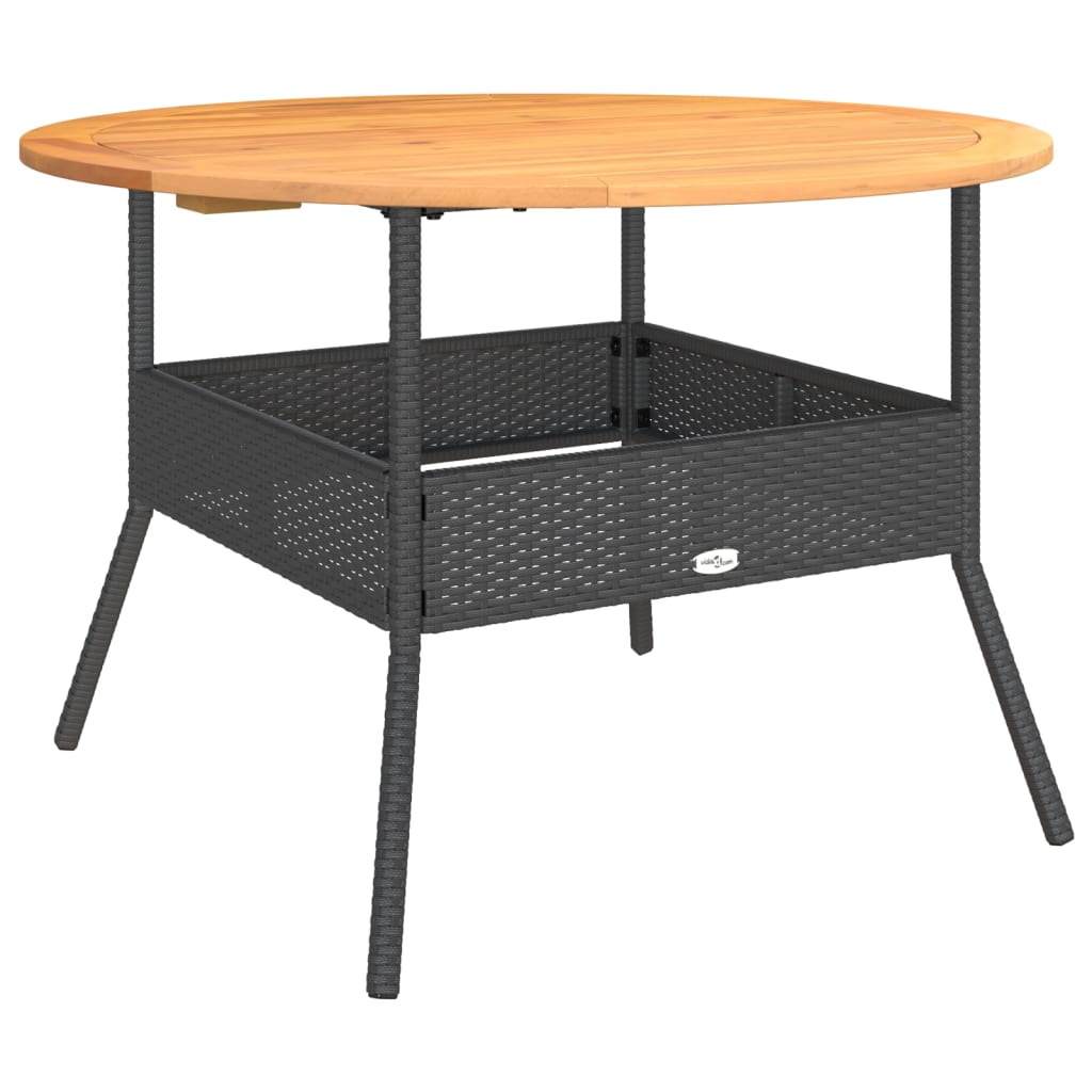 Vidaxl Tavolo da Giardino con Piano in Acacia, Nero, Ø110x71 Cm, Rattan PE