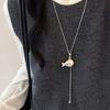 Korean Minimalist Silver Color Small Fish Pendant Long Pull Chain Necklace for Women Fashion Daily Versatile Commuting Jewelry